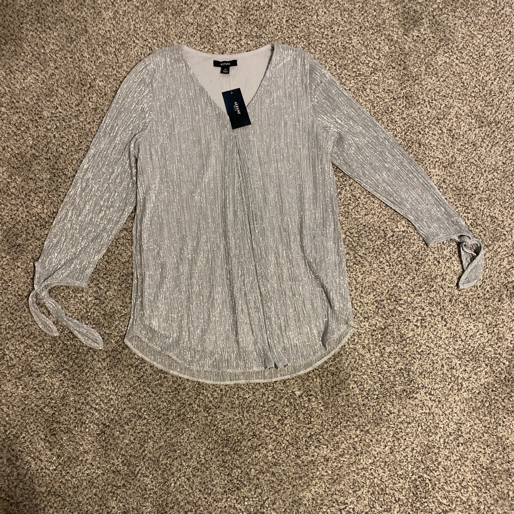 Alfani Silver Blouse with Tie Sleeves